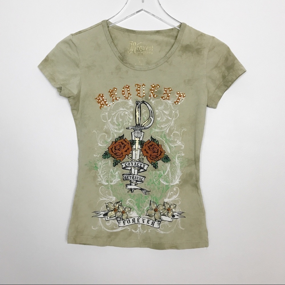 Request Jeans Camo Tee Shirt Crystals Appliqué S